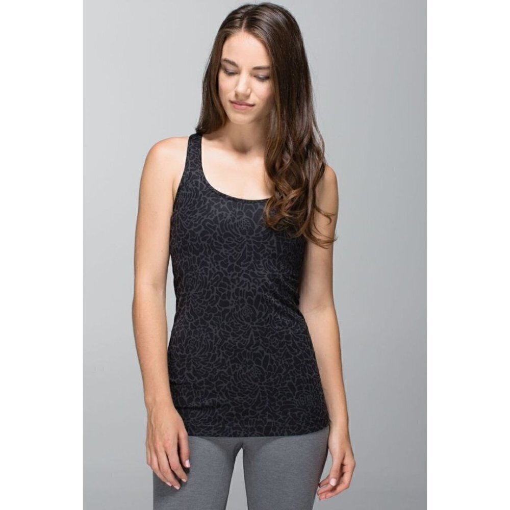 Lululemon Cool Racerback Black‎ Petal Camo Printed Black Deep Coal Tank 6